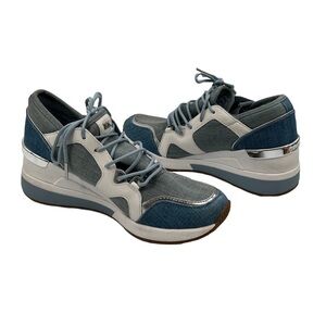MICHAEL Michael Kors Washed Denim Liv Trainer Wedge Sneakers Size 7 Women's
